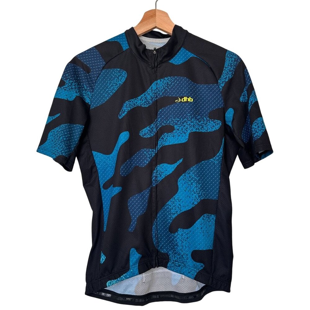 Dhb Mens Blue Camo Short Sleeve Cycling Jersey Polyester Lightweight Breathable